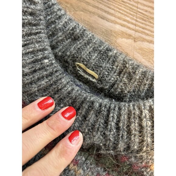 VTG 90s Wool Rainbow Fair Isle Nordic Chunky Crewneck Sweater Rockabilly - Picture 2 of 7